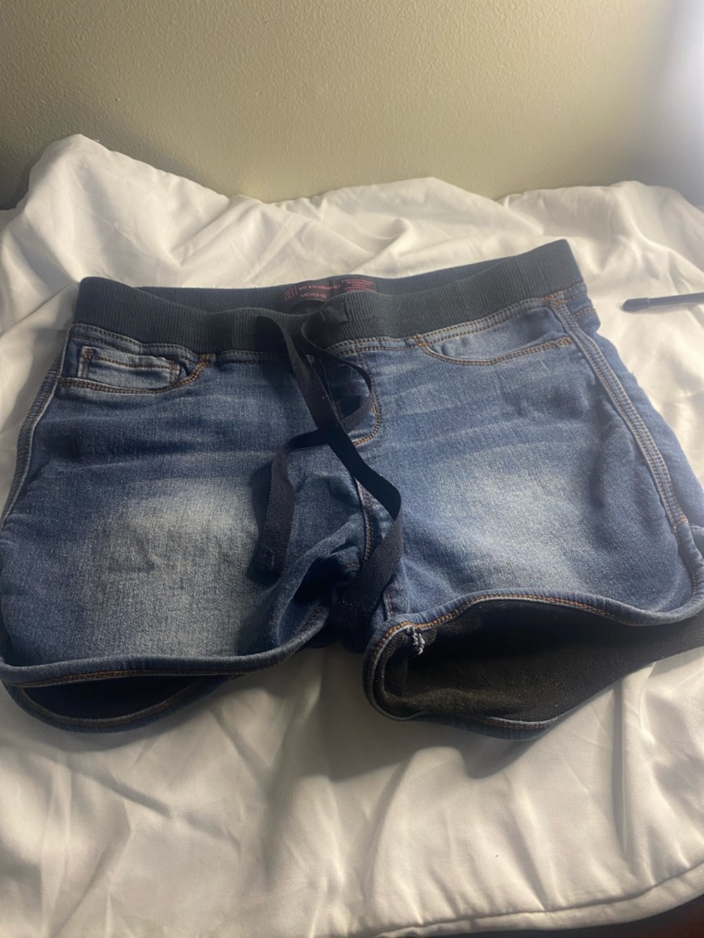 No Boundaries Blue Washed Denim Drawstring Shorts